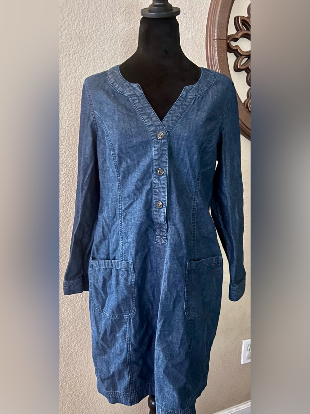 Boden long-sleeve chambray denim shift dress